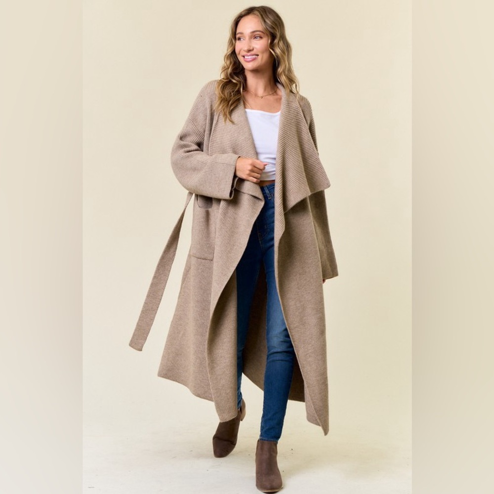 NEW- Ribbed Belted Sweater Cardigan Jacket by OnBlue - Picture 4 of 16